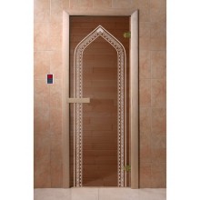 Дверь стеклянная DoorWood 700*1900 "Арка Бронза" стекло бронза прозрачная 6 мм, коробка хвоя, деревянная ручка